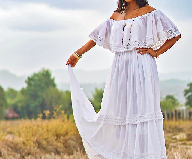 Dress, White Long Dress, Boho Dress, Maxi Dress, Cotton Dress, Summer Dress  - Shop Earthernwear One Piece Dresses - Pinkoi