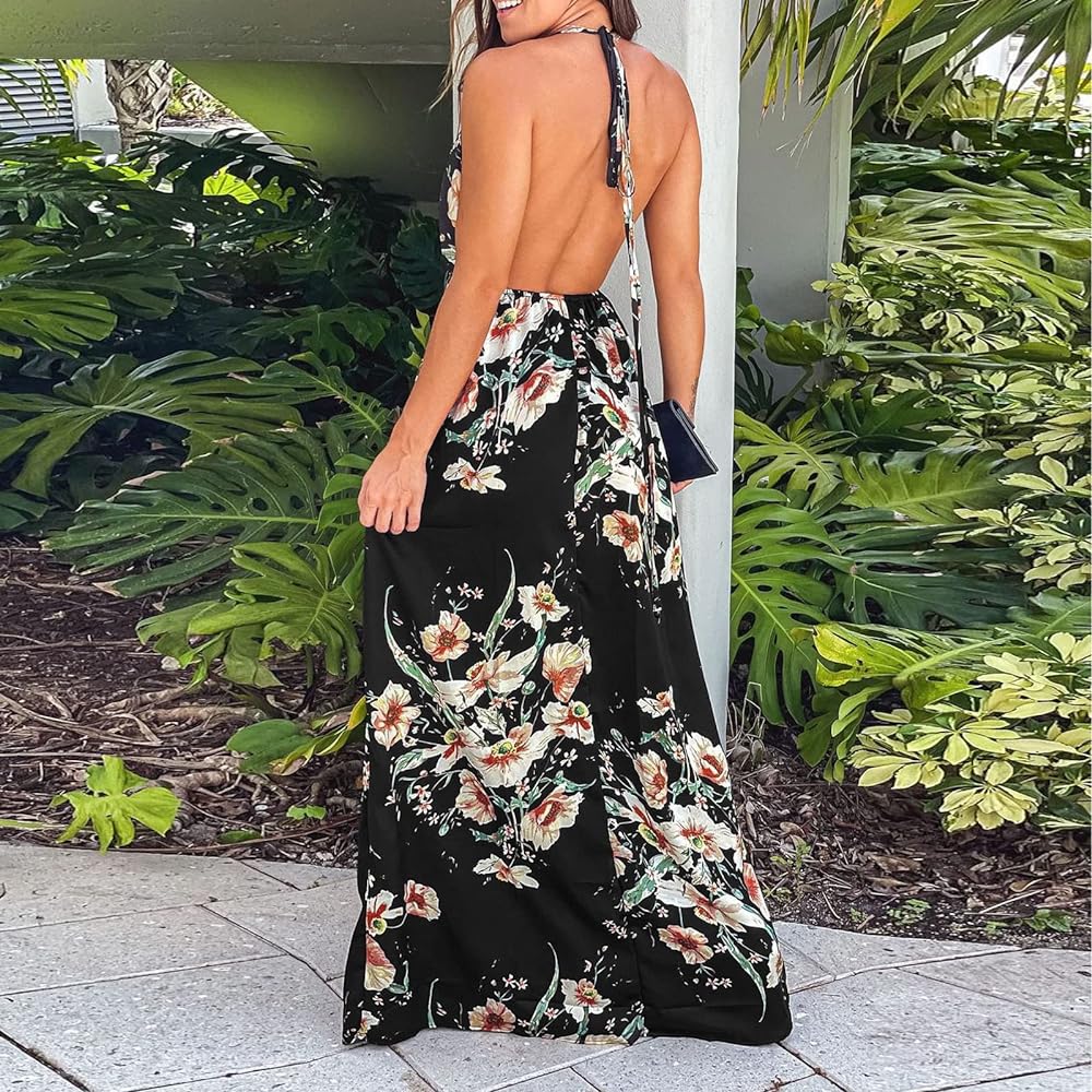 Womens Sexy Spaghetti Strap Deep V Neck Floral Boho Split Party Long Maxi  Dress Evening Dresses for Women Elegant