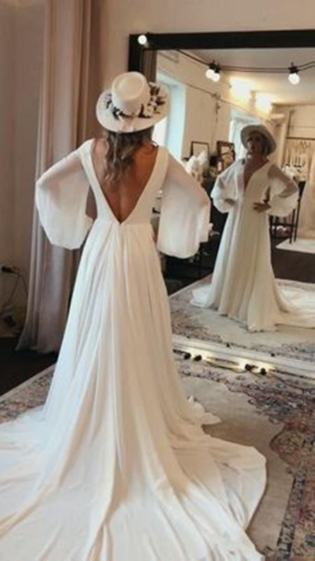 Boho Wedding Dress 2021 Ivory Chiffon Maxi Dress With, 51% OFF